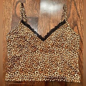 SHEIN Leopard Print Tank Top with Black Lace Trim